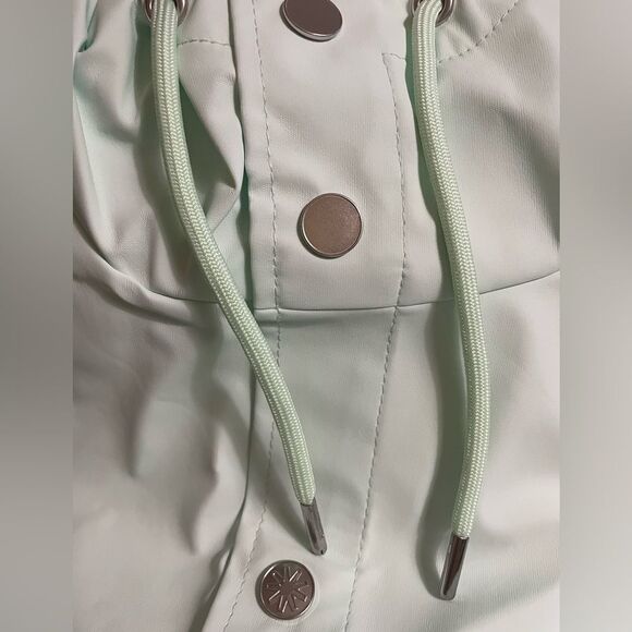 RAINS MENS HOODED LONG RAINCOAT, UNISEX, MINT GREEN, large - Picture 2 of 7